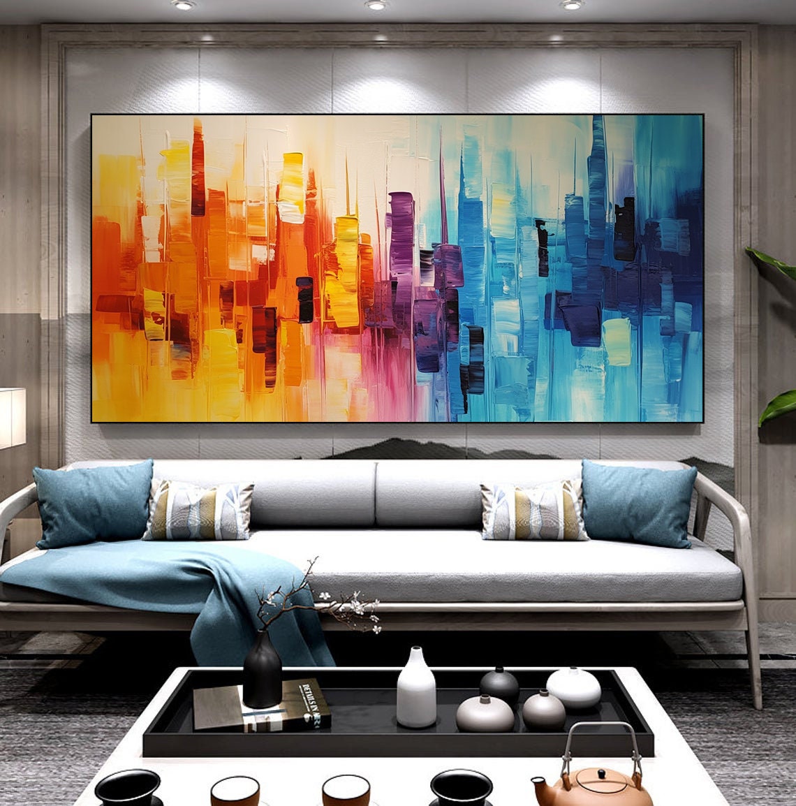 Wide Abstract Sunset Cityscape Melting Orange Into Blue Poster - Image 6