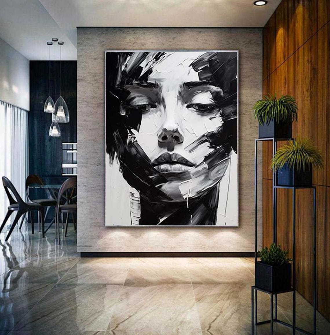 Black and White Woman Face Dramatic Impasto Portrait Wall Poster - Image 4