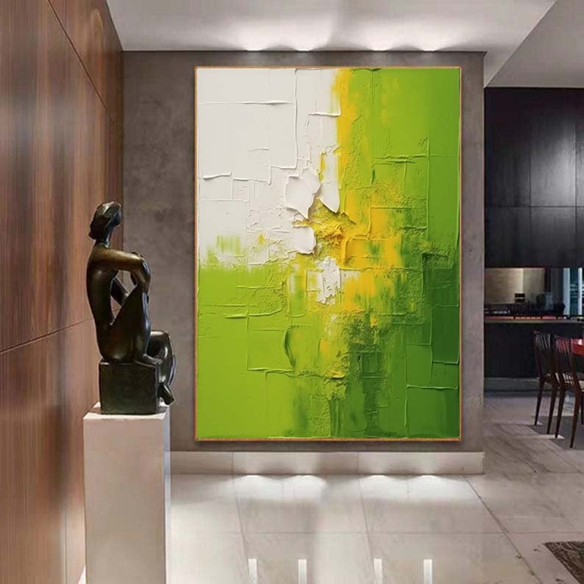 Lime Green White Textured Modern Abstract Vertical Painting Poster - Image 7