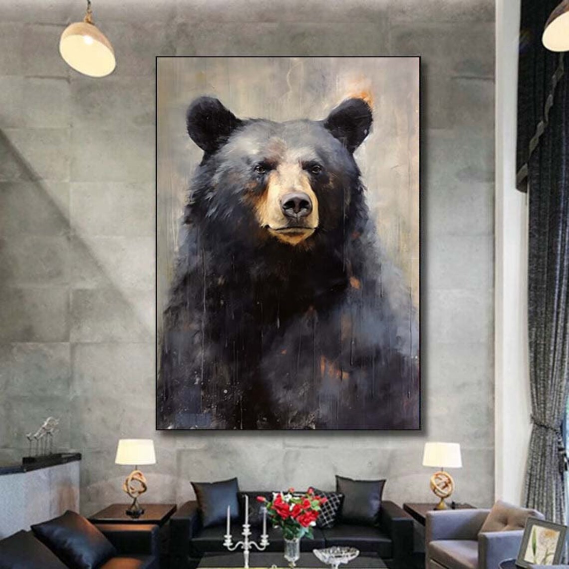 Black Bear Abstract Oil Painting, Minimalist Art - Image 6