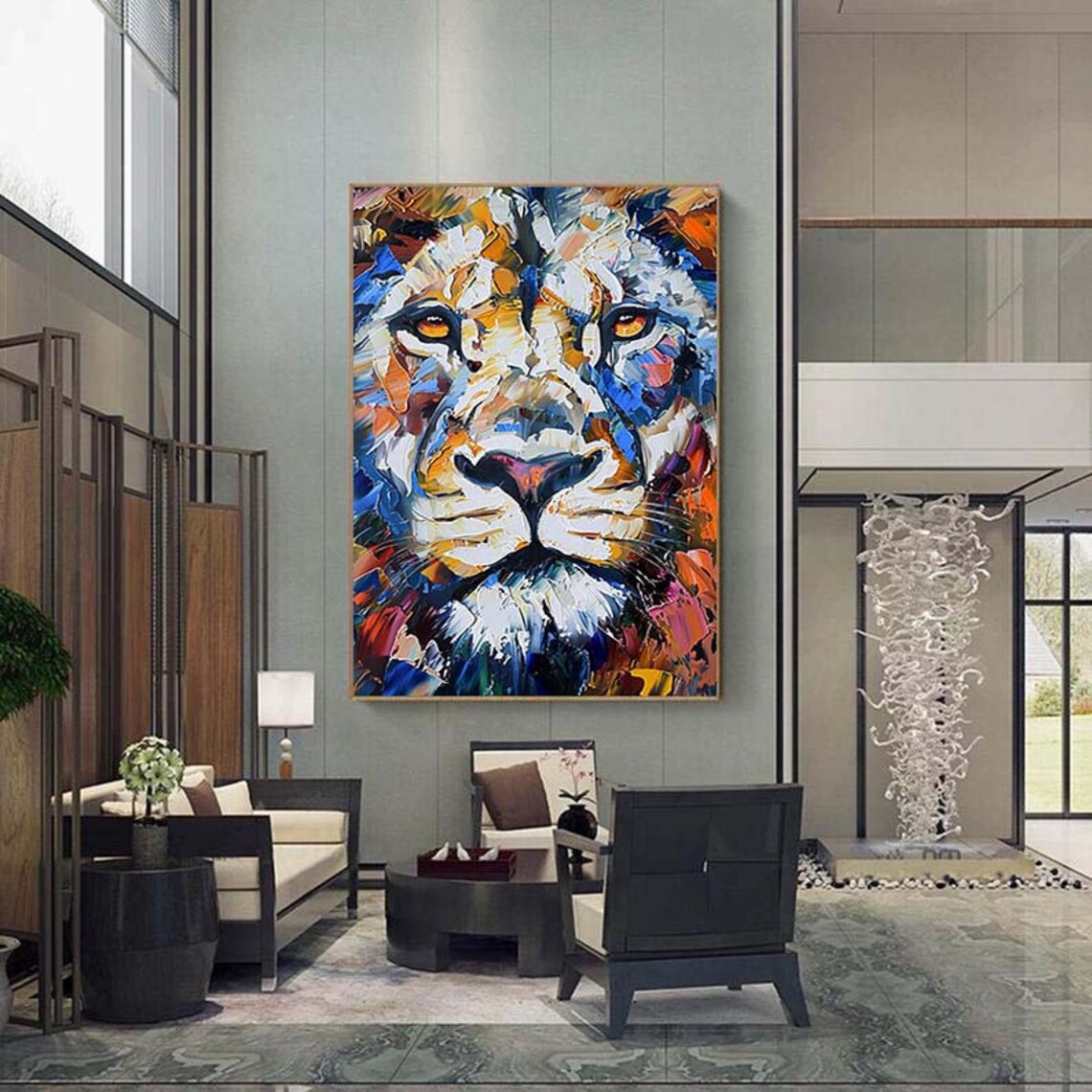 Custom Lion Oil Painting, Abstract Modern Wall Art Print - Image 4