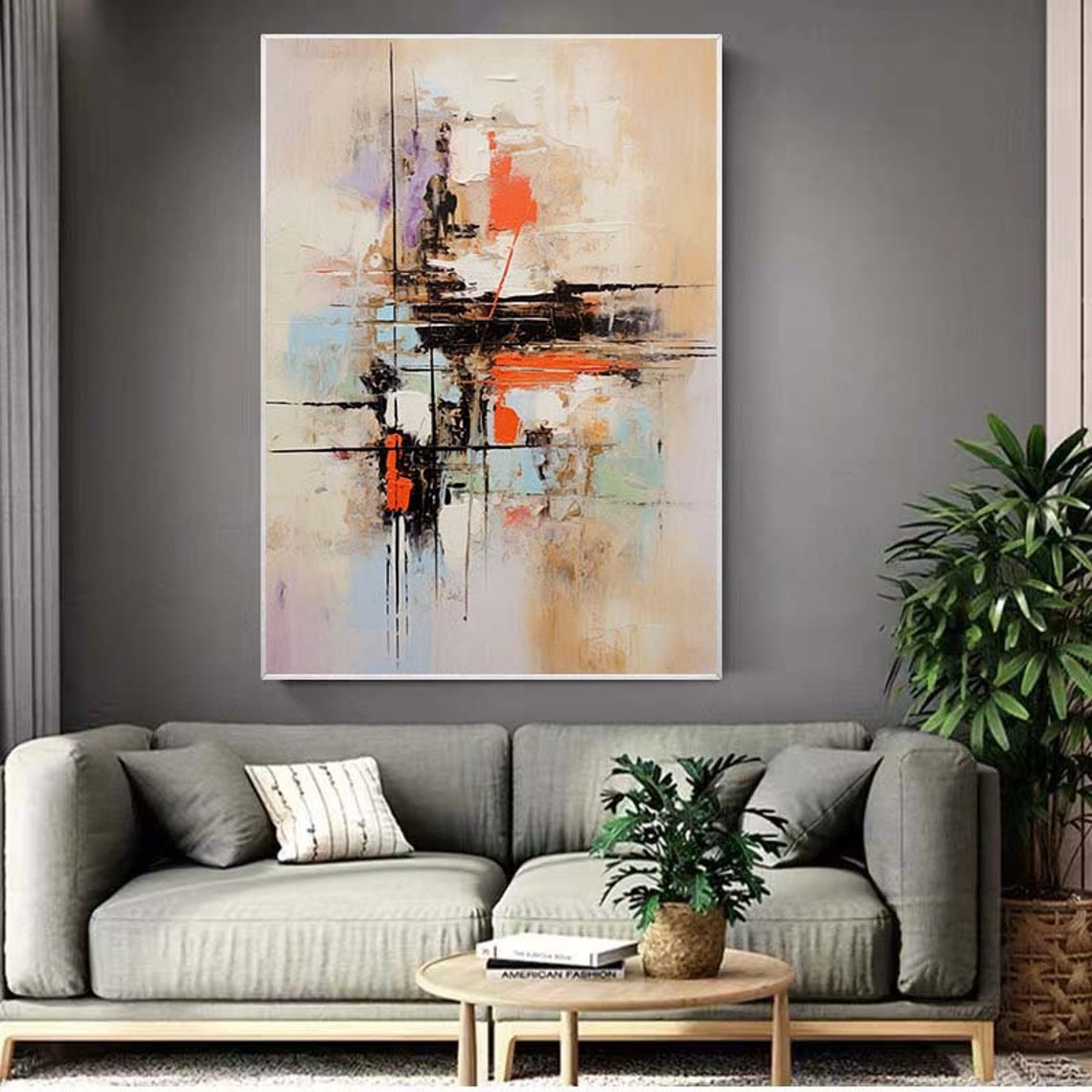 Warm Neutral Orange Blue Geometric Abstract Modern Decor Poster - Image 4