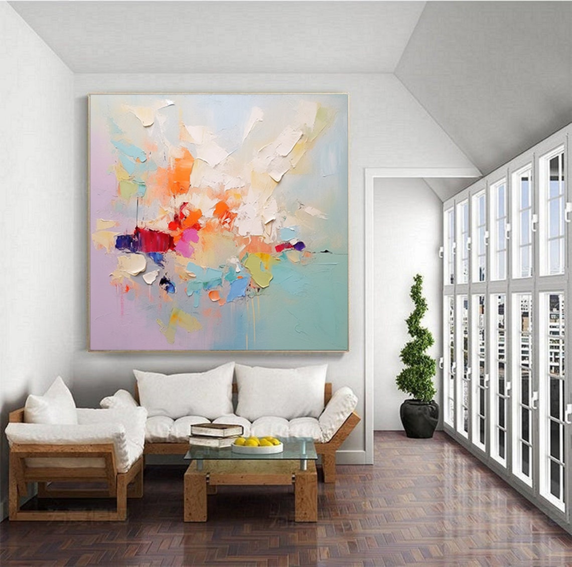 Pastel Confetti Splash Abstract Impasto Modern Painting Poster - Image 3