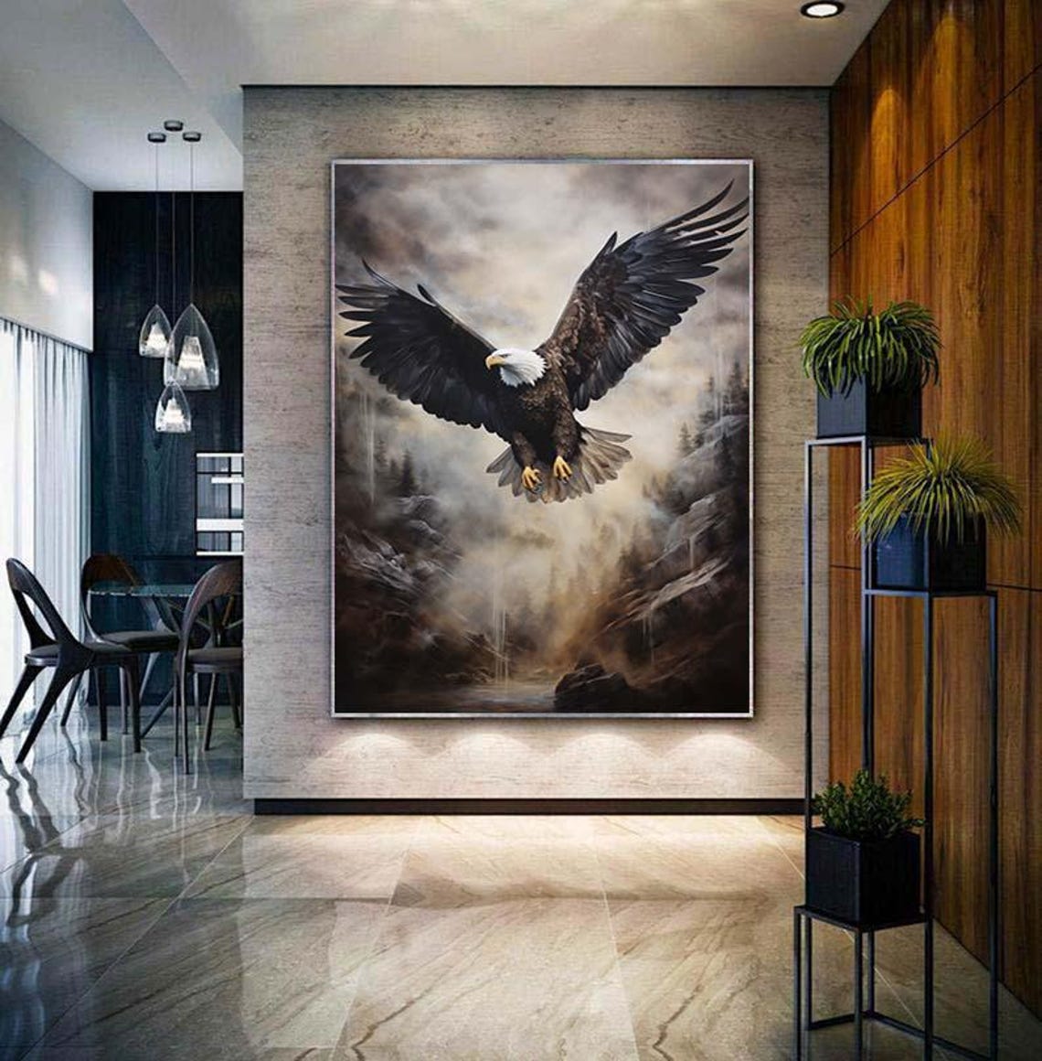 Bald Eagle Flying Stormy Mountain Sky Oil Painting Decor Poster - Image 4