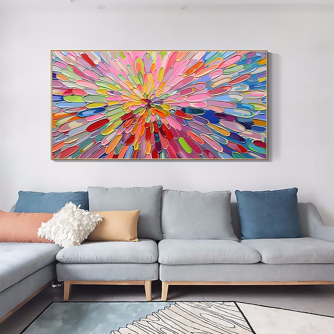 Rainbow Bloom Burst Multicolor Flower Mandala Abstract Art Poster - Image 3