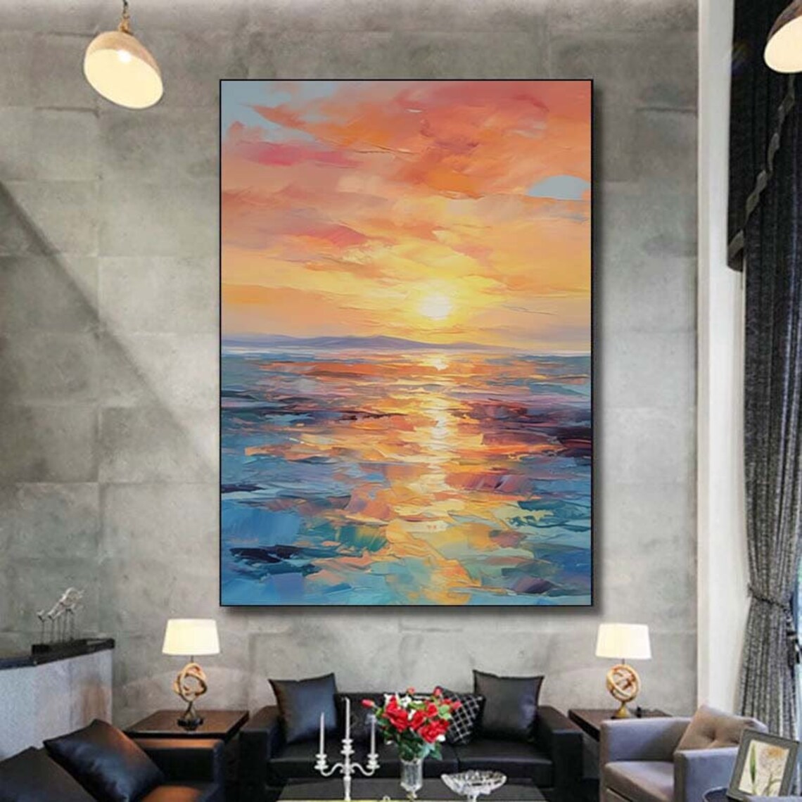 Golden Sky Sunset Ocean Painting Art Print - Image 6