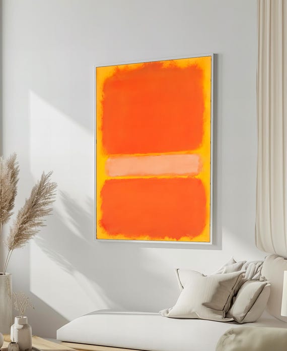 Vibrant Mark Rothko Painting In Fiery Orange And Soft Peach Bold Abstract Art Gift For Modern Spaces
