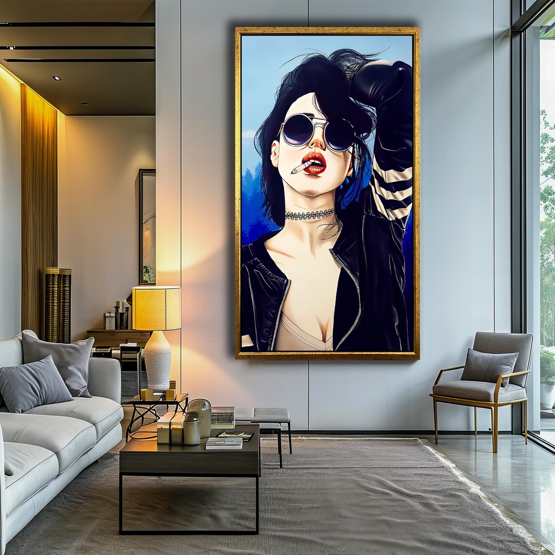 Bold Edgy Woman With Round Sunglasses And A Black Leather Jacket Poster - Image 4