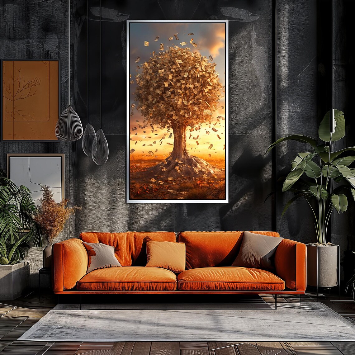 Golden Money Tree Shower of Falling Cash Bills at Sunset Poster - Image 3