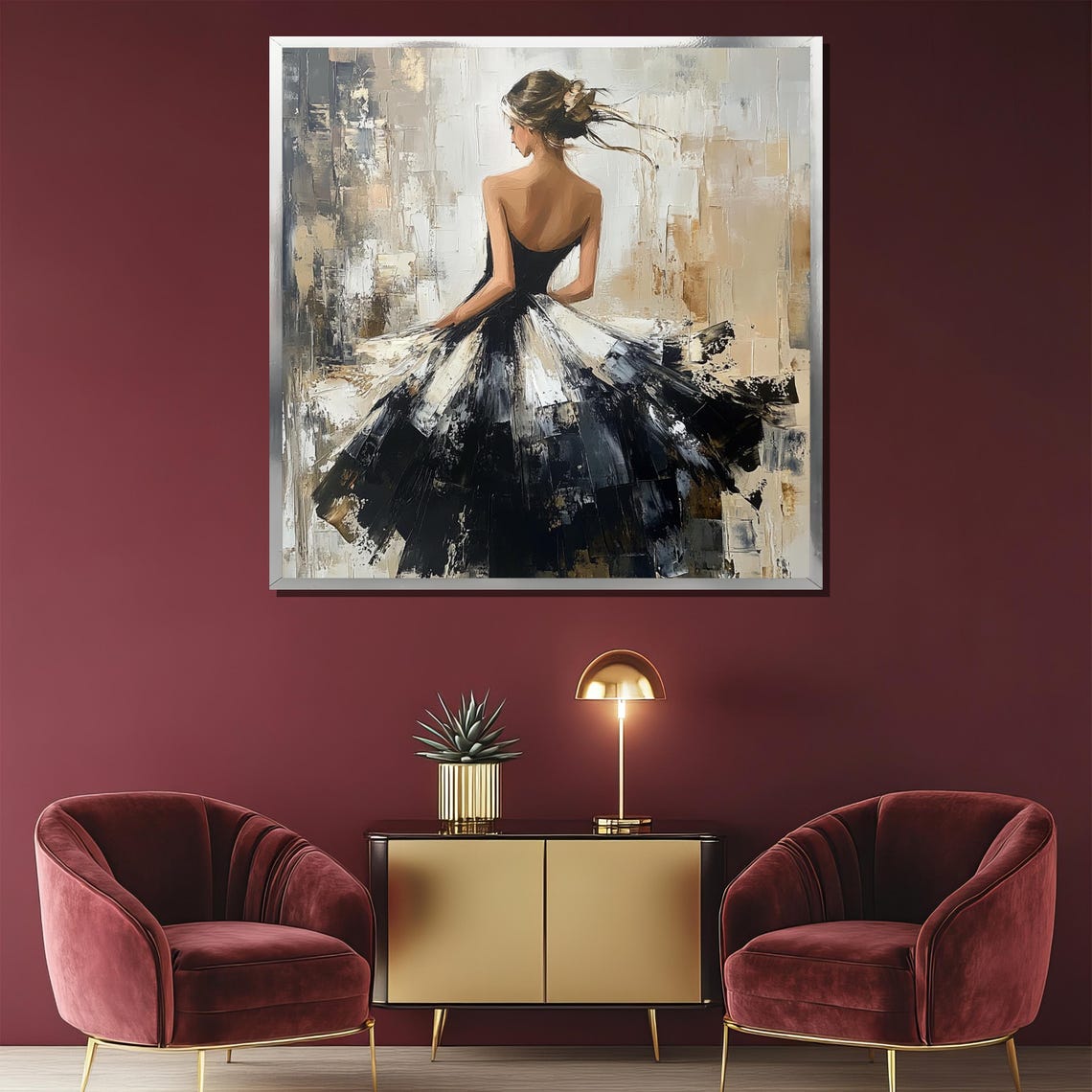 Ballerina in Flowing Black Dress Impressionist Modern Dance Poster - Image 2