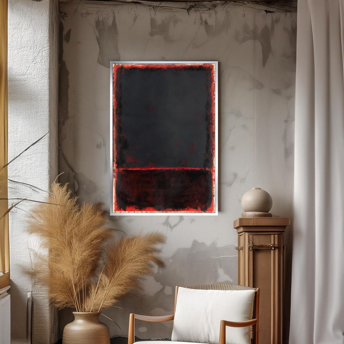 Dark Dramatic Black Red Abstract Color-Field Moody Art Poster - Image 3