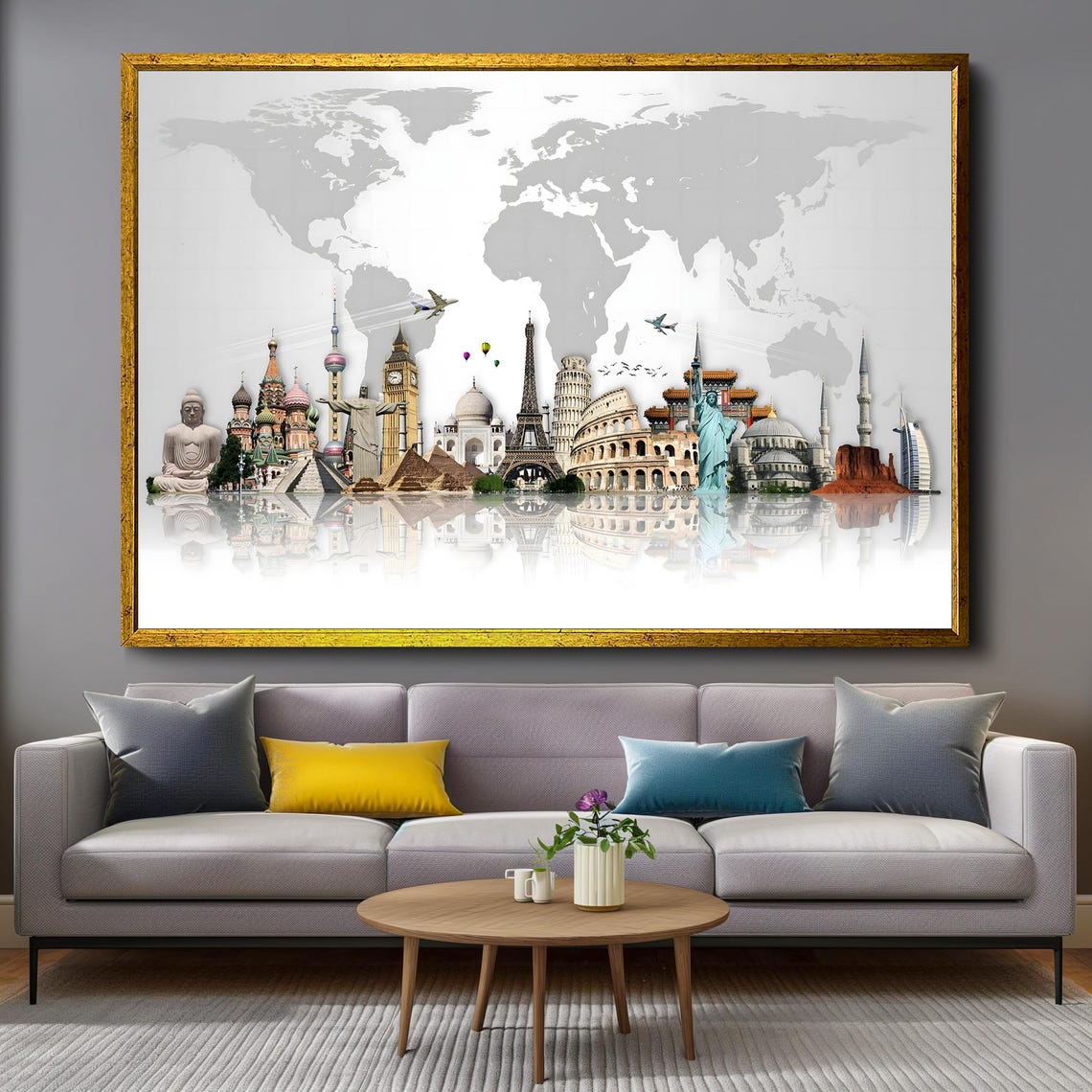 Minimalist World Landmarks Skyline Collage Travel Lover Gift Poster - Image 4