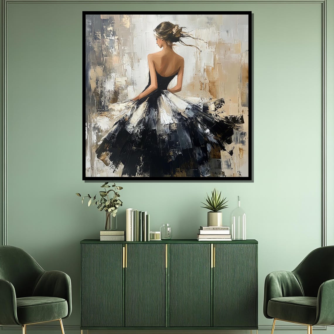 Ballerina in Flowing Black Dress Impressionist Modern Dance Poster - Image 3