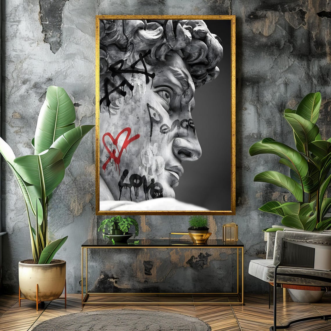 Michelangelo David Graffiti Love Peace Bold Urban Street Art Poster - Image 4