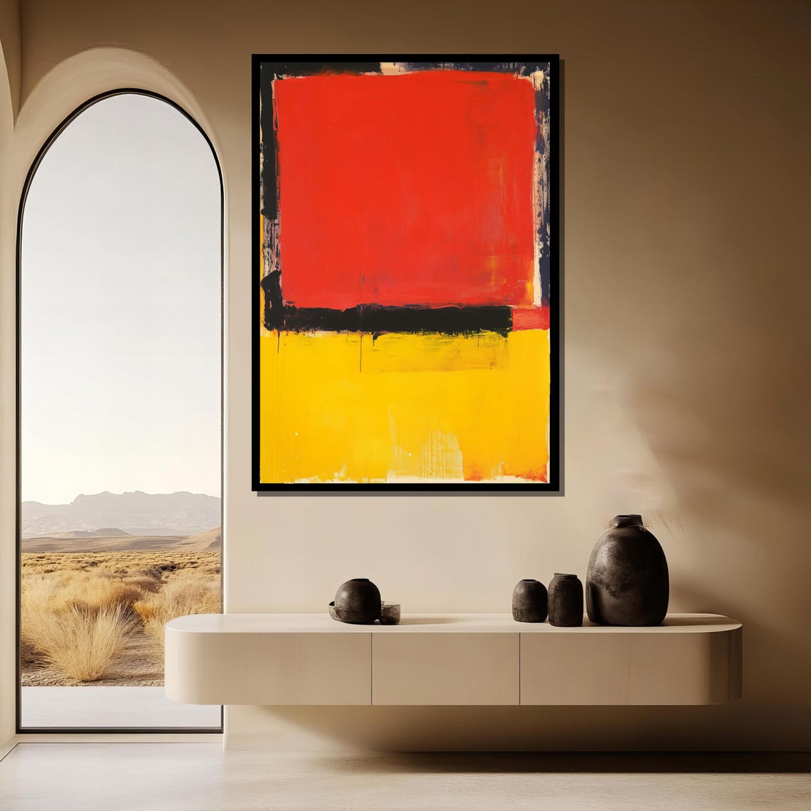 Red and Yellow Color Field Abstract Block Painting Style Poster - Image 3