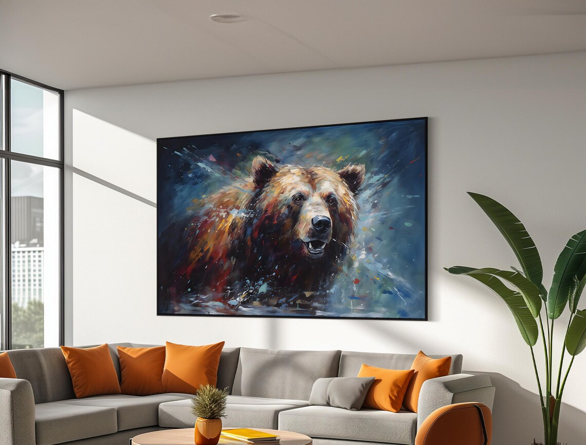 Grizzly Bear Portrait Colorful Expressive Wildlife Painting Poster