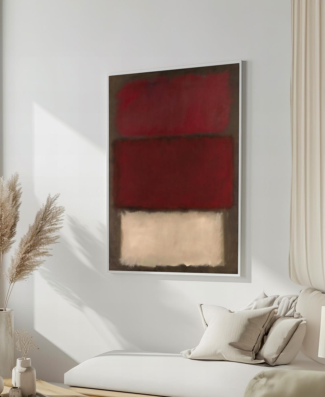 Deep Red White Minimalist Color-Field Abstract Modern Poster