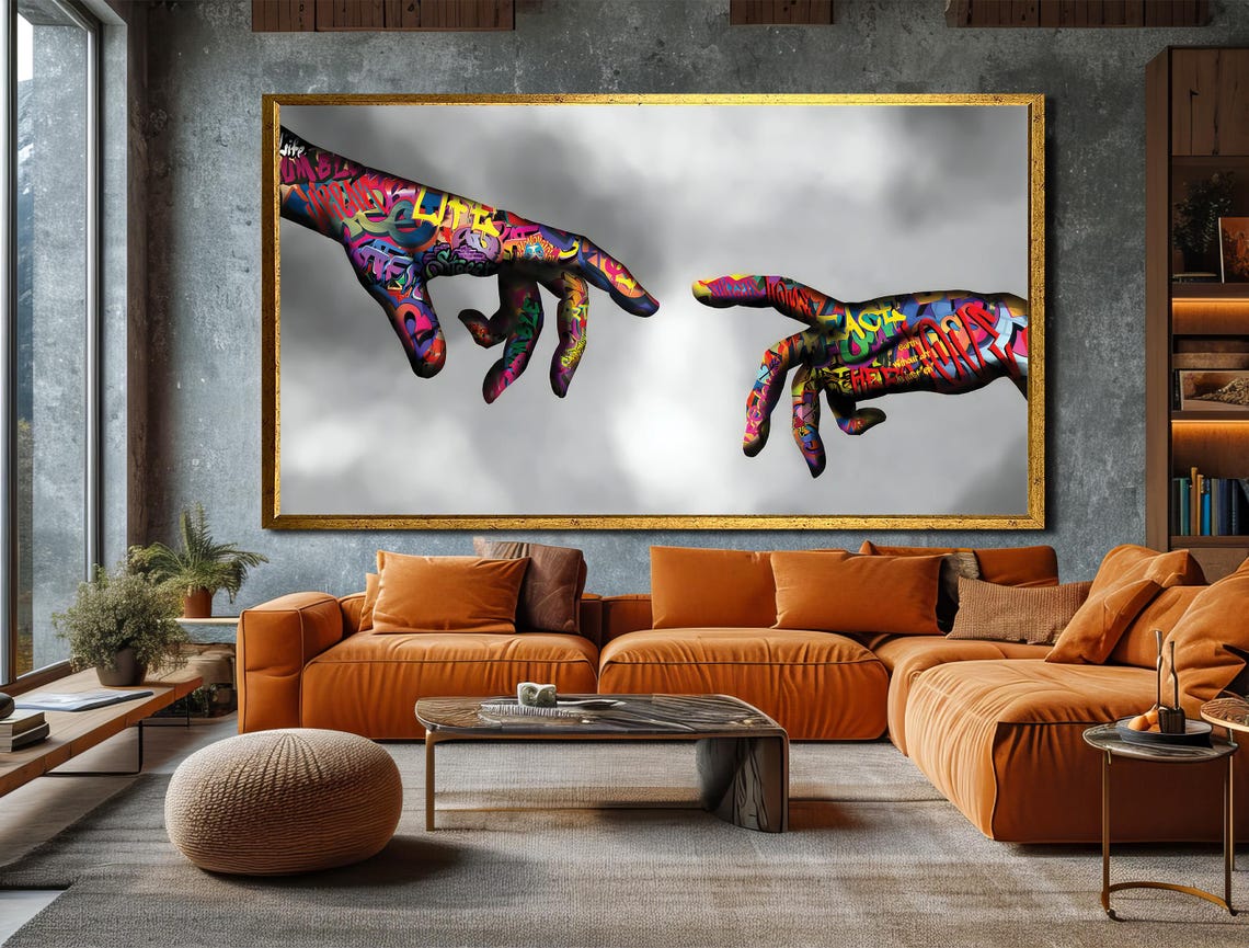 Graffiti Creation of Adam Hands Michelangelo Street Art Style Poster - Image 4