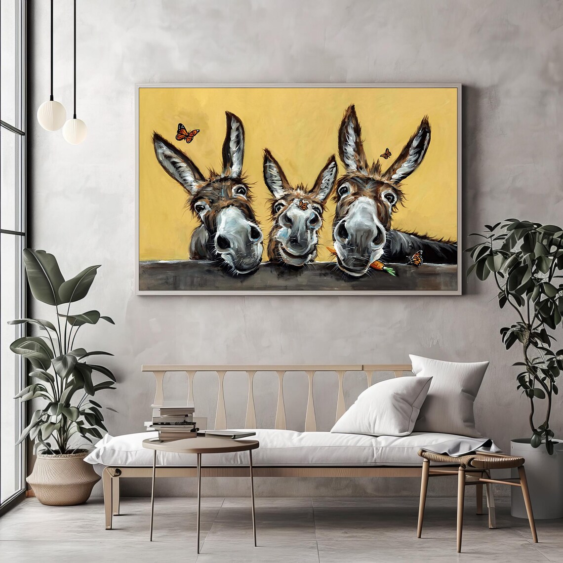Three Playful Donkeys With Butterflies Funny Farm Animal Poster - Image 2