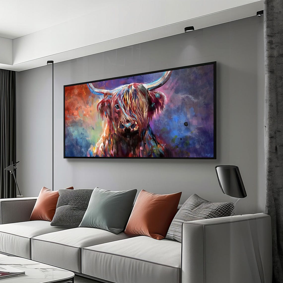 Vibrant Highland Cow Art Bold And Colorful Abstract Painting For Rustic And Modern Decor Unique Gift Idea