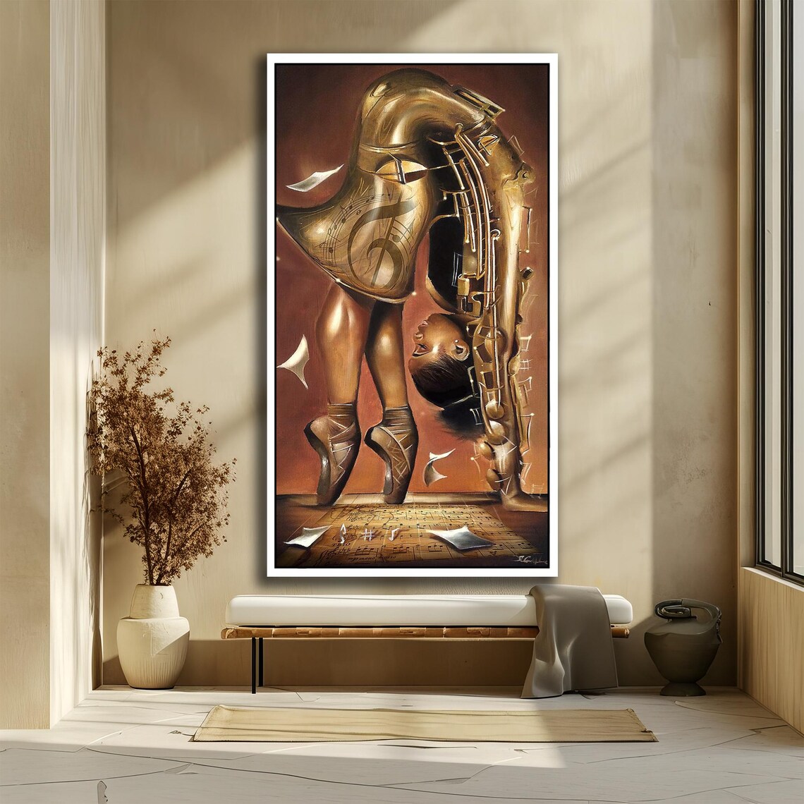 Surreal Ballerina Merged With A Golden Saxophone In Dreamlike Art Poster - Image 2