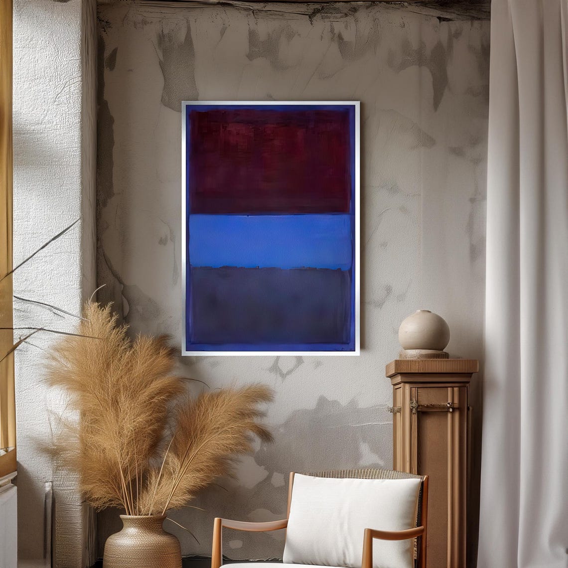 Deep Red Blue Color Field Abstract Rich Modern Elegant Poster - Image 3