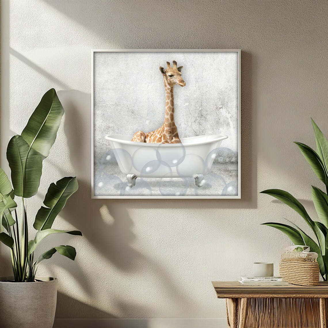Baby Giraffe In Bathtub Funny Nursery Animal Bath Art Poster - Image 2