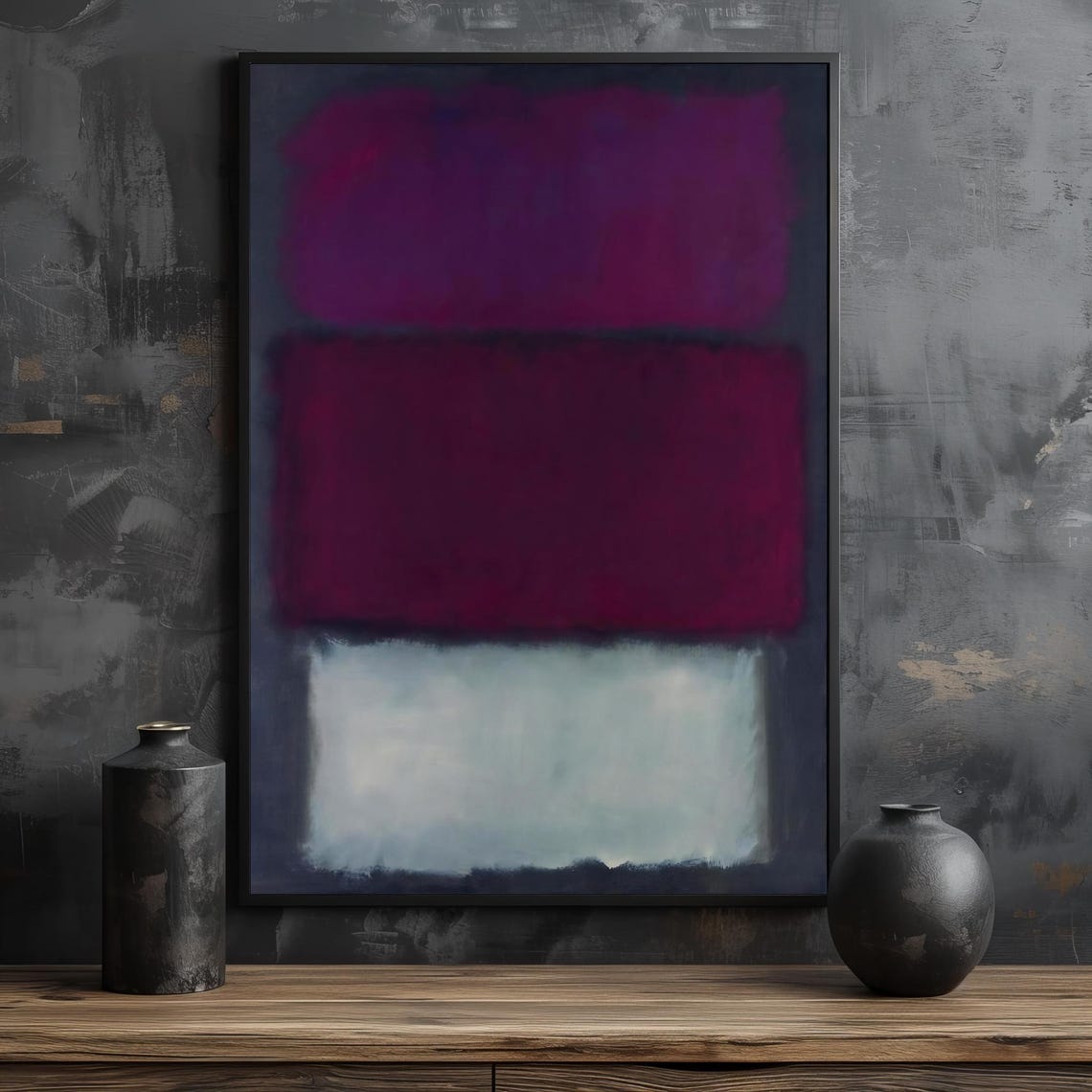 Deep Maroon Purple And White Soft Color-Field Abstract Art Wall Poster - Image 2