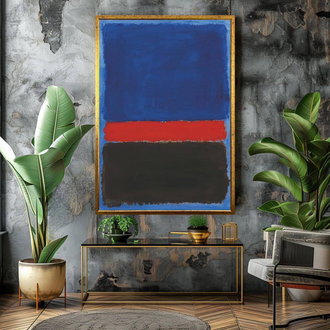 Bold Blue Red Black Striking Abstract Color-Field Art Poster - Image 4