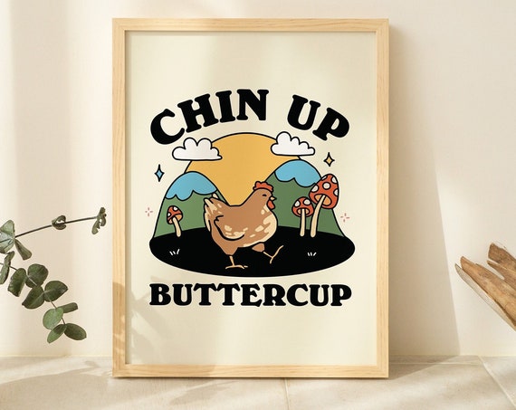 Cute Chicken Wall Print Retro Hen Illustration Classroom Print Cottagecore Positive Quote Cute Print Kids Room