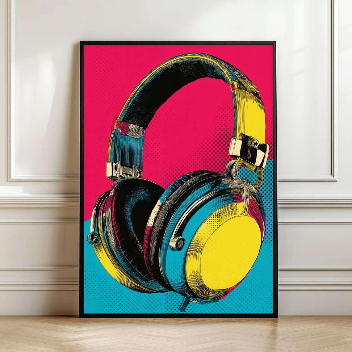 Pop Art Headphones Retro Music Poster Colorful DJ Halftone Design