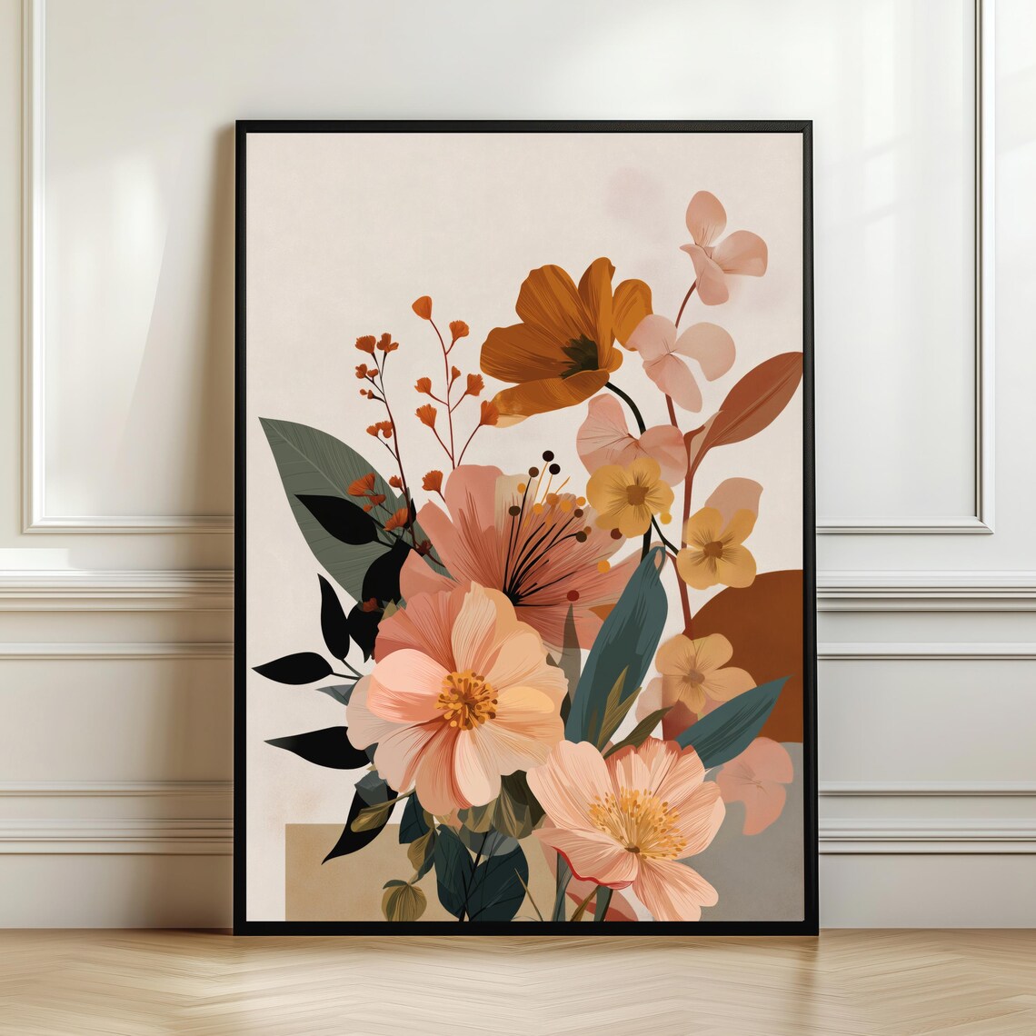 Elegant Soft Boho Botanical Floral Bouquet Warm Neutral Tones Print