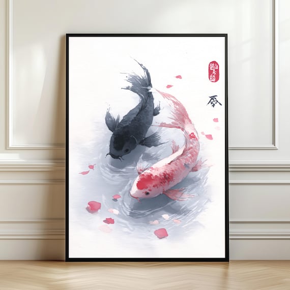 Japanese Watercolor Koi Fish Wall Art Minimal Sumie Style Print Zen Ink Painting Wabi Sabi Decor Gift Digital Download