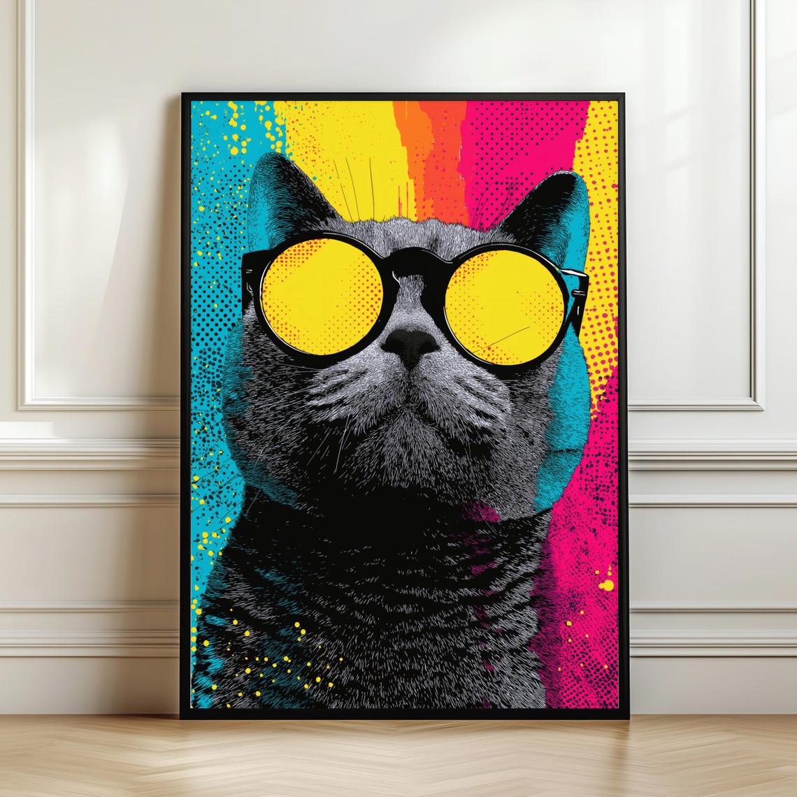 Pop Art Cat Poster Cool With Sunglasses Wall Bold Colorful Animal Print Retro Comic Style Decorcat Lovers Gift Digital Downalod