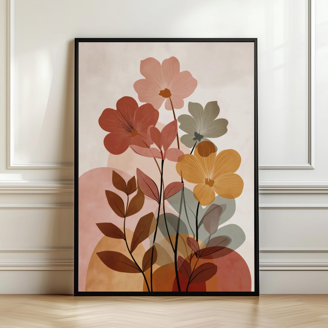 Abstract Boho Floral Terracotta Blush Modern Minimalist Flower Poster