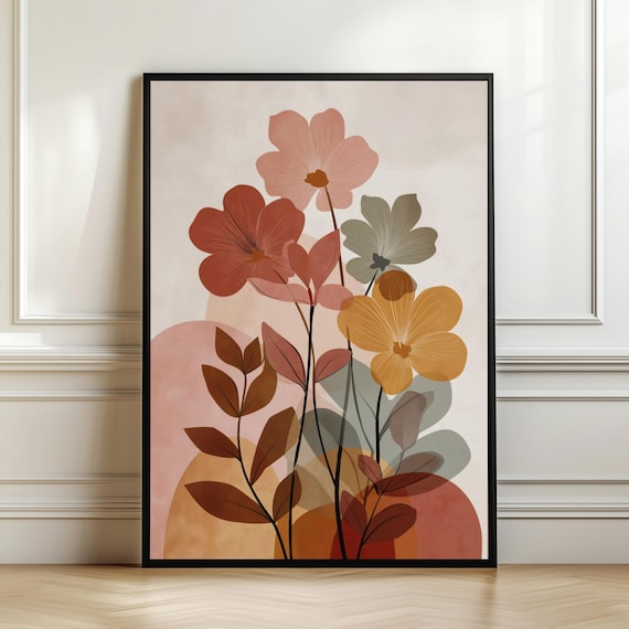 Abstract Boho Floral Terracotta Blush Modern Minimalist Flower Poster