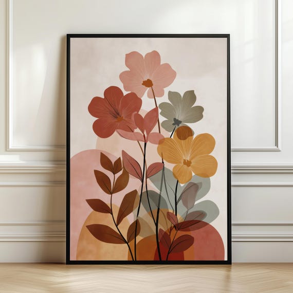Abstract Warm Floral Wall Art Print Modern Boho Flower Poster Terracotta Botanical Decor Scandinavian Artwork Digital Download