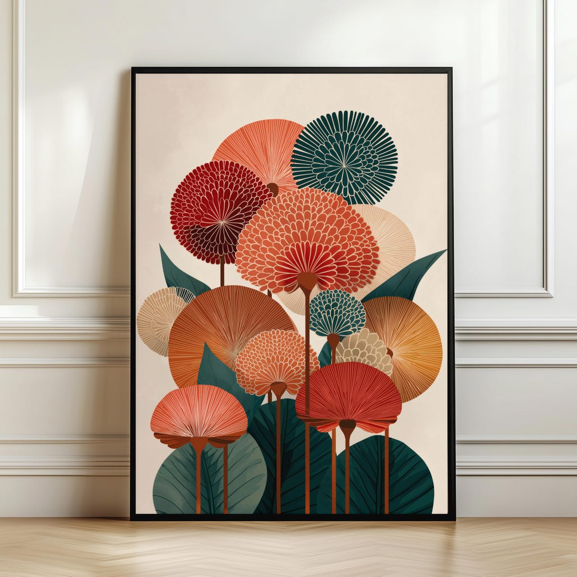 Mid Century Modern Terracotta Floral Botanical Retro Art Poster