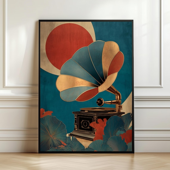 Vintage Gramophone Retro Music Illustration Poster