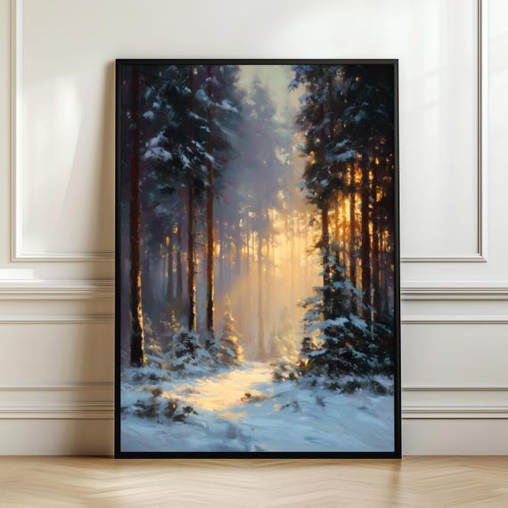 Winter Forest Sunrise Wall Art Print Snowy Landscape Golden Light Nature Posterwoodland Decor Peaceful Gift Digital Download
