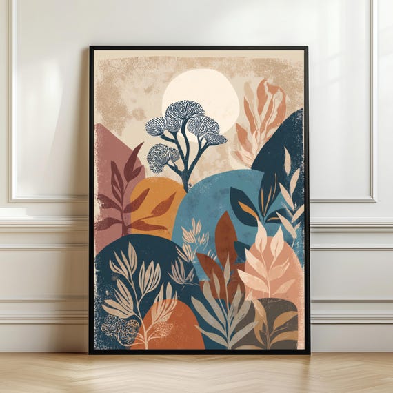 Abstract Boho Botanical Wall Art Earthy Modern Landscape Print Neutral Nature Illustration Minimal Home Decor Gift Digital Download
