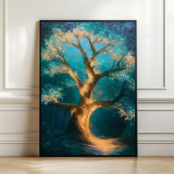 Enchanted Tree Of Light Wall Art Mystical Forest Print Glowing Woodland Decor Magical Nature Artwork Gift Digital Download