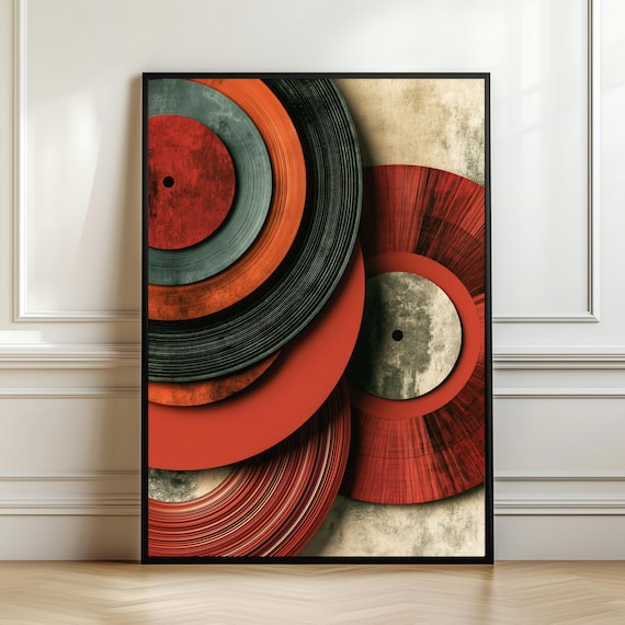 Mid Century Vinyl Abstract Record, Modern Music Decor