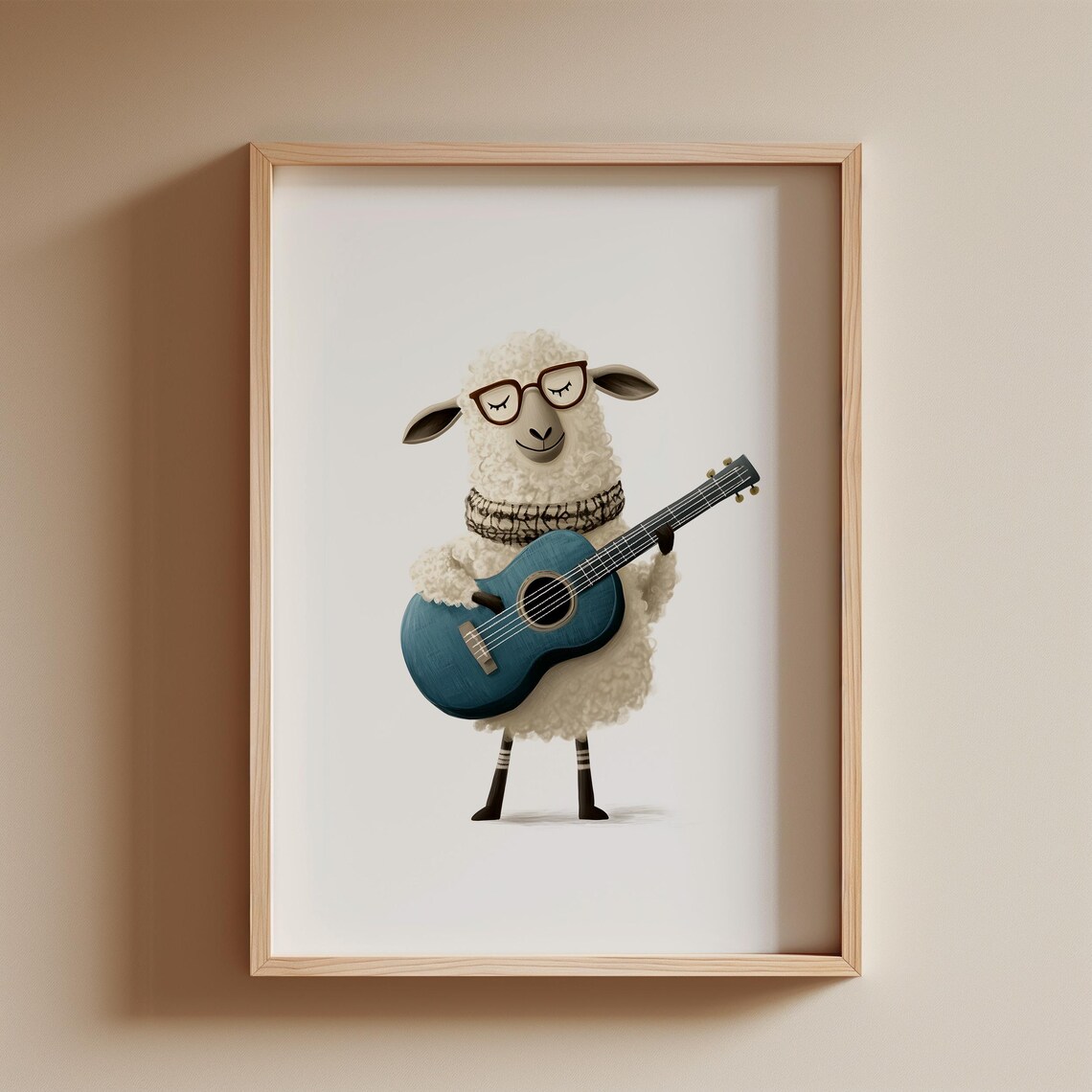 Hipster Sheep in Glasses and Scarf Playing Blue Guitar Nursery Poster - Image 3