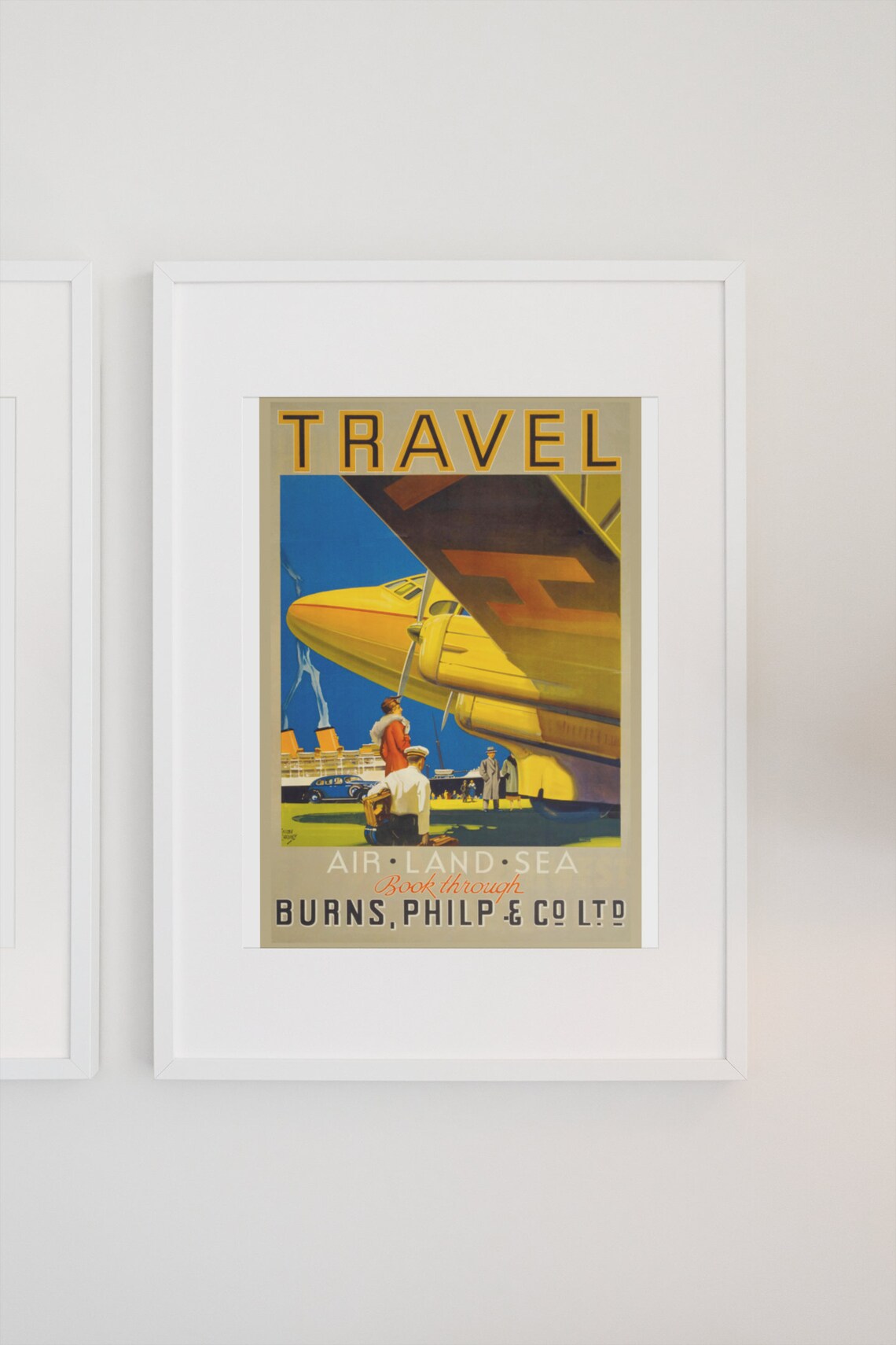 Vintage Air Land Sea Travel Poster Burns Philp and Co Airline Art - Image 3