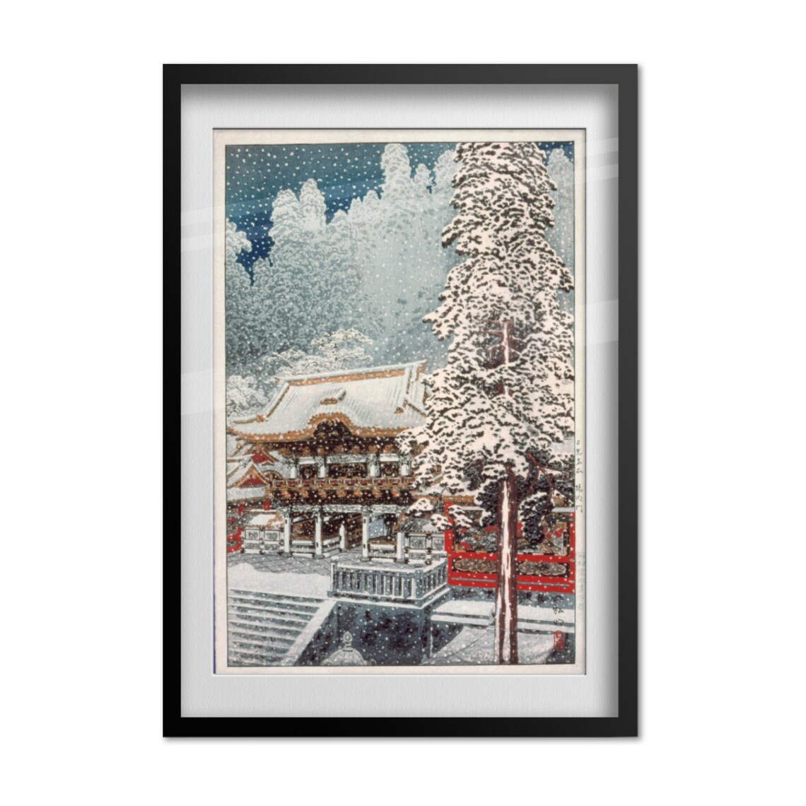Japanese Woodblock Snowy Temple Gate Winter Night Decor Wall Art - Image 4