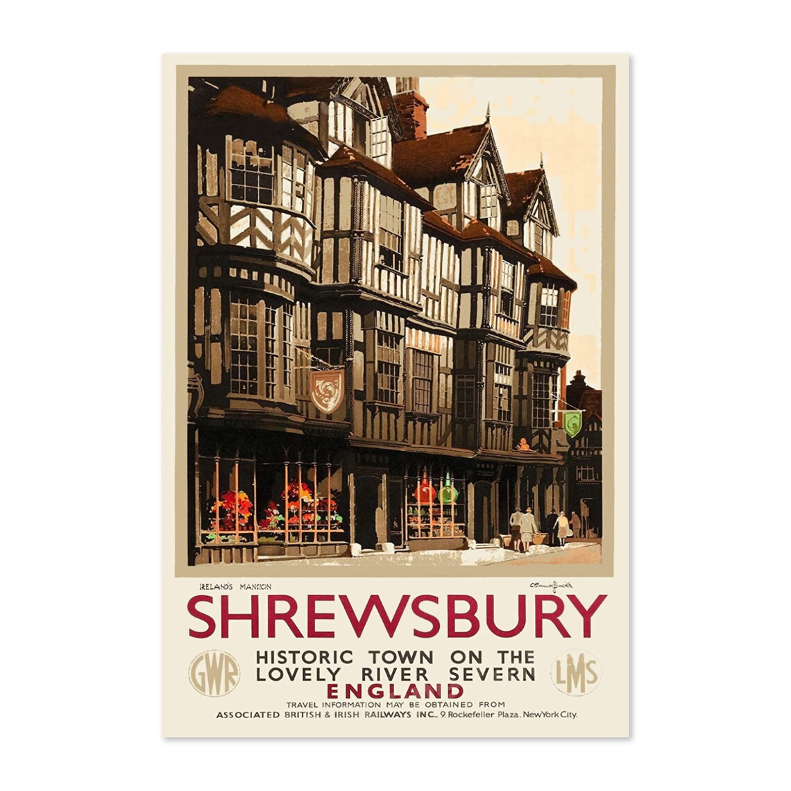Shrewsbury Historic Town River Severn England Tudor Travel Poster