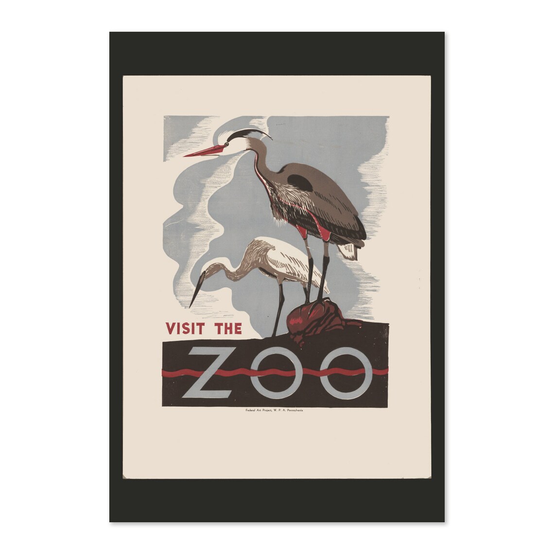 WPA Visit the Zoo Vintage Federal Art Project Heron Silkscreen Poster