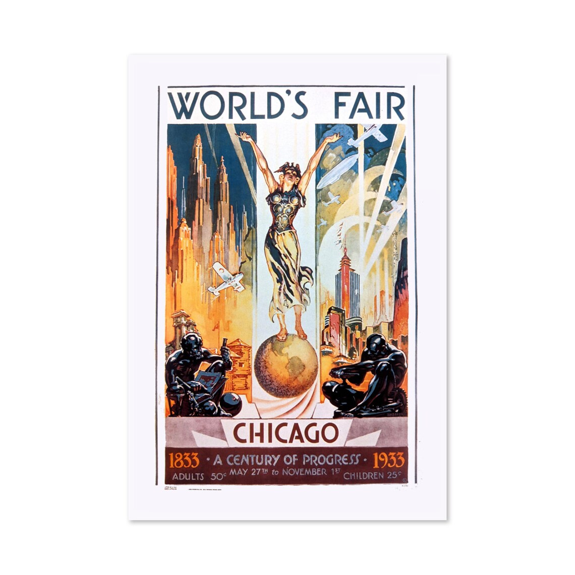 1933 Chicago Worlds Fair Vintage Travel Poster Art Print