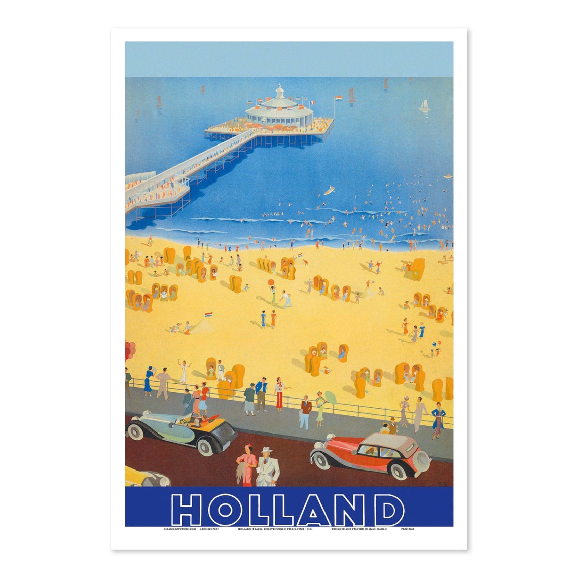 Holland Beach Scheveningen Pier Pavilion Vintage Travel Poster